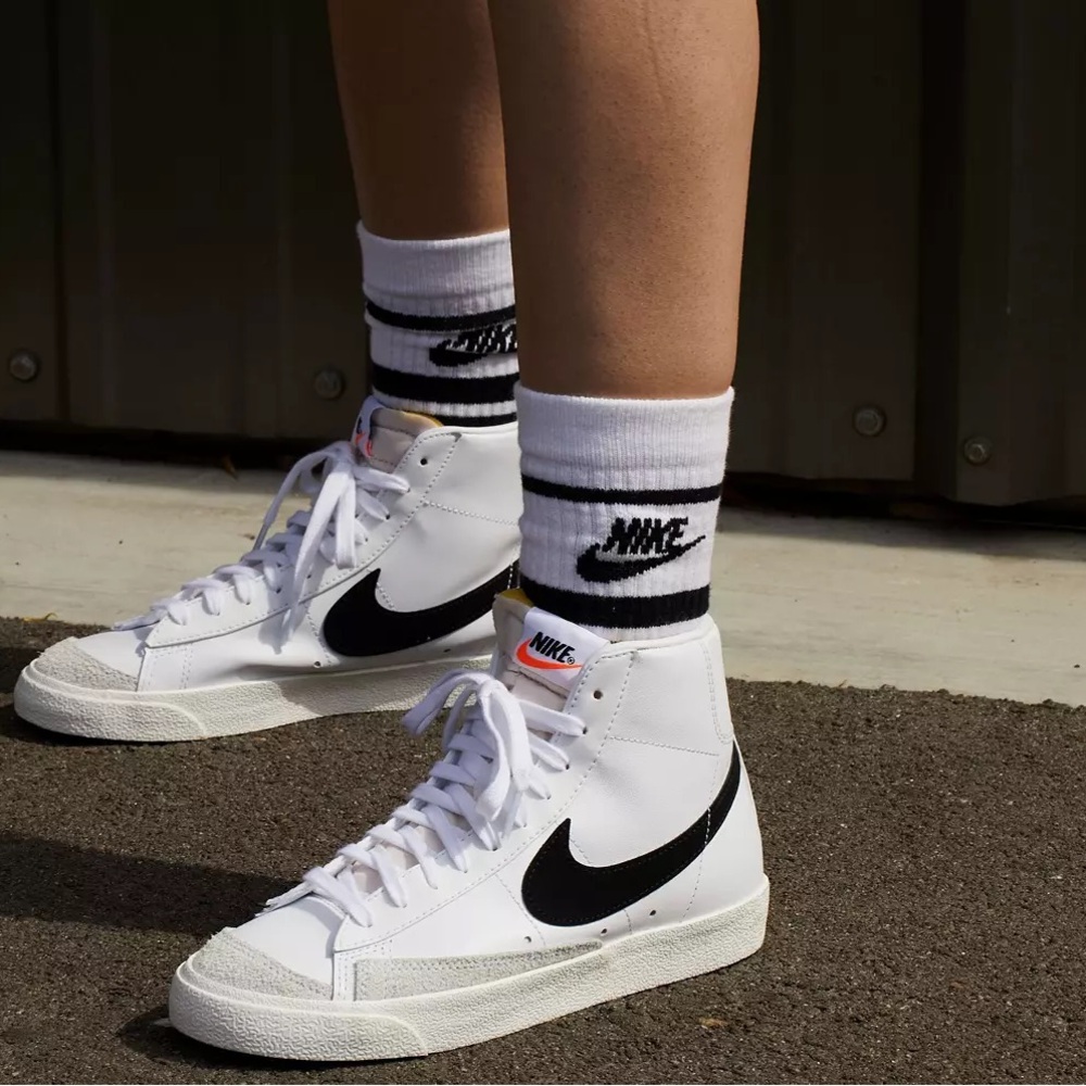 Nike White and Gray High-Top Sneakers Classic Design